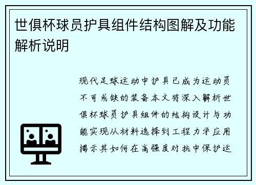 世俱杯球员护具组件结构图解及功能解析说明